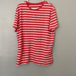 Men’s Large Coral colored tee with white stripes. 100% cotton. Nice. Like new
